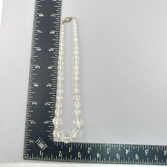 Antique Art Deco 14k White Gold Rock Quartz Crystal Necklace Faceted Small 13.5" - Picture 11 of 14